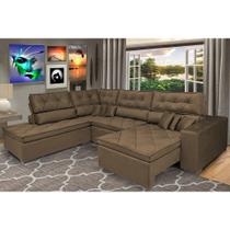 Sofá de Canto Retrátil e Reclinável com Molas Cama inBox Platinum Esquerdo 3,40x2,36 Suede Café Sofá de Canto Retrátil e Reclinável com Molas Cama inBox Platinum Esquerdo 3,40x2,36 Suede Café