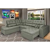 Sofá de Canto Retrátil e Reclinável com Molas Cama inBox Platinum Esquerdo 3,40x2,36 Suede Cinza Sofá de Canto Retrátil e Reclinável com Molas Cama inBox Platinum Esquerdo 3,40x2,36 Suede Cinza