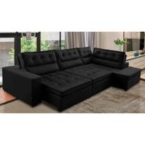 Sofá de Canto Retrátil e Reclinável com Molas LD 3,40x2,00m Viviane Suede Preto Madelina Decor Sofá de Canto Retrátil e Reclinável com Molas LD 3,40x2,00m Viviane Suede Preto Madelina Decor