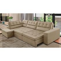 Sofá de Canto Retrátil e Reclinável com Molas LE 3,00x2,00m Viviane Suede Bege Madelina Decor Sofá de Canto Retrátil e Reclinável com Molas LE 3,00x2,00m Viviane Suede Bege Madelina Decor