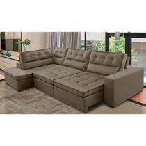Sofá de Canto Retrátil e Reclinável com Molas LE 3,00x2,00m Viviane Suede Marrom Madelina Decor