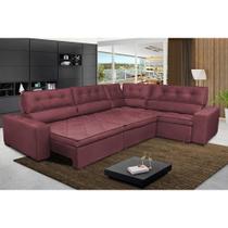 Sofa de Canto Retrátil e Reclinável de Molas Cama inBox Austin 3,45X2,44 ou 2,44X3,45 Velusoft Vinho