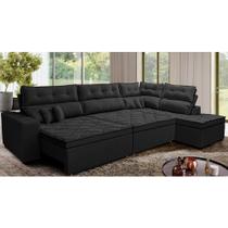 Sofá de Canto Retrátil e Reclinável Direito 3,40x2,36m Molas Cama inBox Espanha Velusoft Preto Sofá de Canto Retrátil e Reclinável Direito 3,40x2,36m Molas Cama inBox Espanha Velusoft Preto