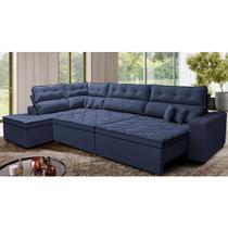 Sofá de Canto Retrátil e Reclinável Esquerdo 3,00x2,36m Molas Cama inBox Espanha Velusoft Azul Sofá de Canto Retrátil e Reclinável Esquerdo 3,00x2,36m Molas Cama inBox Espanha Velusoft Azul