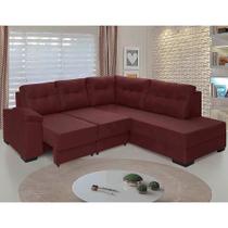 sofá de canto retrátil holanda tecido suede pluma vinho