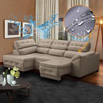 Sofá de Canto Retrátil Impermeabilizado Direto de Fábrica 250 x 150 Cm Luiza Suede Bege - SóSofá