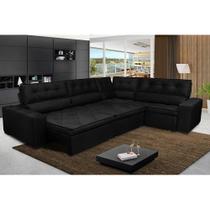 Sofá de Canto Retrátil, Reclinável, Molas Cama inBox Austin 3,45X2,44 ou 2,44X3,45 Suede Preto Sofá de Canto Retrátil, Reclinável, Molas Cama inBox Austin 3,45X2,44 ou 2,44X3,45 Suede Preto