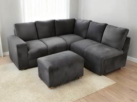Sofa De Canto Sandero 5 lugares e Puff Bom Descanso Veludinho Cinza Sofa De Canto Sandero 5 lugares e Puff Bom Descanso Veludinho Cinza