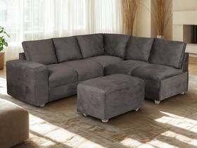 Sofa De Canto Sandero 5 lugares e Puff Bom Descanso Veludinho Cinza