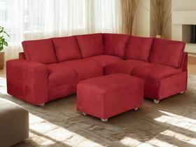 Sofa De Canto Sandero 5 lugares e Puff Bom Descanso Veludinho Vermelho