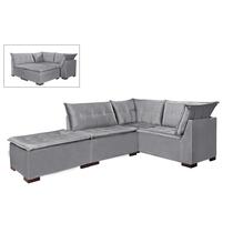 Sofá de Canto Saturno 5 Lugares com Puff 186cm x 186cm Tecido Suede Aifos Cor Cinza Sofá de Canto Saturno 5 Lugares com Puff 186cm x 186cm Tecido Suede Aifos Cor Cinza