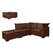 Sofá de Canto Saturno 5 Lugares com Puff 186cm x 186cm Tecido Suede Aifos Cor Marrom
