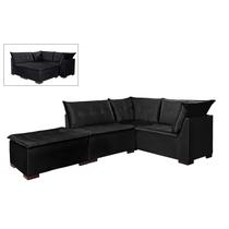 Sofá de Canto Saturno 5 Lugares com Puff 186cm x 186cm Tecido Suede Aifos Cor Preto