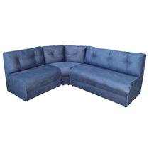 Sofá de Canto sem braço 6 lugares 3 módulos suede liso encosto fixo Azul - sofabrica u