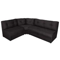 Sofá de Canto sem braço 6 lugares 3 módulos suede liso encosto fixo Preto - sofabrica u