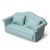 Sofá de casa de bonecas em miniatura Sofá de tecido Cutemini com travesseiros