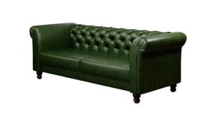 Sofá de Couro 2 Lugares Chesterfield 180cm material sintético Esmeralda - Mozzelar