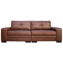 Sofá de Couro 4 Lugares Bipartido Monblanc Conhaque 280cm Pés de Madeira-Touro e Cia
