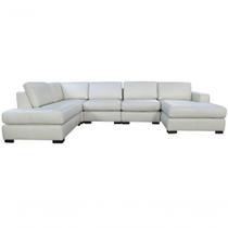 Sofá De Couro 6 Lugares Off White 3,58 M Mempra