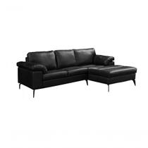 Sofá De Couro Asti 2 Lugares Com Chaise Direita Preto Pigmentado Mempra Design