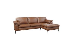 Sofá de Couro Asti 3 lugares com Chaise Direita Conhaque com Brilho Mempra Design