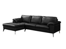 Sofá de Couro Asti 3 lugares com Chaise Esquerda Preto Pigmentado - Mempra Design