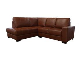 Sofá de Couro Canto Marrocos 2 lugares com Chaise Esquerda Conhaque com Brilho - Mempra Design