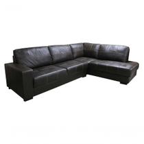 Sofá De Couro Canto Marrocos 3 Lugares Com Chaise Direita Marrom Pigmentado - Mempra Design