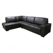 Sofá De Couro Canto Marrocos 3 Lugares Com Chaise Marrom Pigmentado - Mempra Design