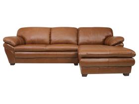 Sofá de Couro Gana com Chaise Direita 3 Lugares Conhaque