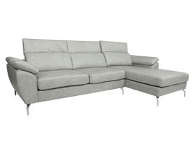 Sofá de Couro Hannover 3 lugares com Chaise Baú Direita - Soft Gray