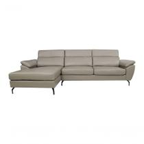 Sofá De Couro Hannover 3 Lugares Com Chaise Baú Esquerda - Avelã