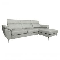 Sofá De Couro Hannover 3 Lugares Com Chaise Direita - Soft Gray