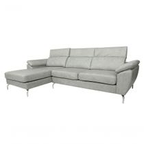 Sofá De Couro Hannover 3 Lugares Com Chaise Esquerda - Soft Gray