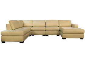 Sofá de Couro N.Y. 6 Lugares Bege Ivory 4,18 m - Mempra