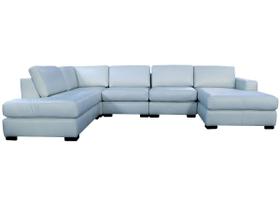 Sofá de Couro N.Y. 6 Lugares Light Blue 3,58 m - Mempra