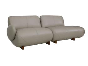 Sofá de Couro Onix 3 lugares com Chaise Direita Taupe - Mempra