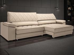 Sofá de Duplo Molejo com Carregador USB, Retrátil e Reclinável Viena 2,50m Linho Soft Bege- NETSOFAS