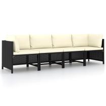 Sofá de pátio vidaXL de 4 lugares com almofadas PE Rattan Black Sofá de pátio vidaXL de 4 lugares com almofadas PE Rattan Black