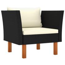 Sofá de Patio vidaXL Negro con Cojines Blanco Crema de Rattán Sofá de Patio vidaXL Negro con Cojines Blanco Crema de Rattán