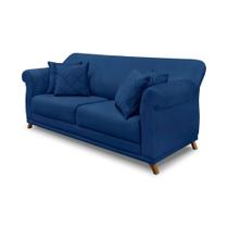 Sofá Decorativo 220cm 3 Lugares com 4 Almofadas Armstrong Suede Azul Marinho G63 - Gran Belo