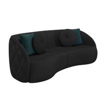 Sofá Decorativo 240cm com Almofadas Redondas Clarke PU Preto G45 - Gran Belo Sofá Decorativo 240cm com Almofadas Redondas Clarke PU Preto G45 - Gran Belo