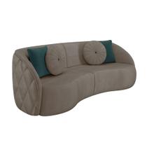Sofá Decorativo 288cm com Almofadas Redondas Clarke Veludo Bege G45 - Gran Belo Sofá Decorativo 288cm com Almofadas Redondas Clarke Veludo Bege G45 - Gran Belo