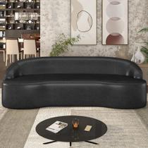 Sofá Decorativo 3 Lugares 210cm Joel Curvo com Encosto PU Preto G15 - Gran Belo