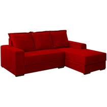 Sofa Decorativo 3 Lugares Com Chaise Alasca Veludo Vermelho Sanch