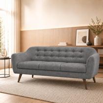Sofá Decorativo 3 Lugares Pés Palito Cuddle Linho Cinza G17 - Gran Belo Sofá Decorativo 3 Lugares Pés Palito Cuddle Linho Cinza G17 - Gran Belo