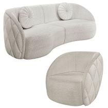 Sofá Decorativo 4 Lugares 318cm com Almofadas e Poltrona Zion M22 Bouclê Branco - Mpozenato Sofá Decorativo 4 Lugares 318cm com Almofadas e Poltrona Zion M22 Bouclê Branco - Mpozenato