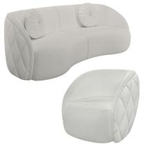 Sofá Decorativo 4 Lugares 318cm com Almofadas e Poltrona Zion M22 Linho Cru - Mpozenato Sofá Decorativo 4 Lugares 318cm com Almofadas e Poltrona Zion M22 Linho Cru - Mpozenato