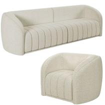 Sofá Decorativo 4 Lugares 332cm e Poltrona Meris M22 Bouclê Cru - Mpozenato Sofá Decorativo 4 Lugares 332cm e Poltrona Meris M22 Bouclê Cru - Mpozenato