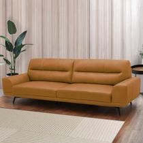 Sofá Decorativo Ashton 3 Lugares Sala de estar 216cm Pés em Aço Couro Caramelo G88 - Gran Belo Sofá Decorativo Ashton 3 Lugares Sala de estar 216cm Pés em Aço Couro Caramelo G88 - Gran Belo
